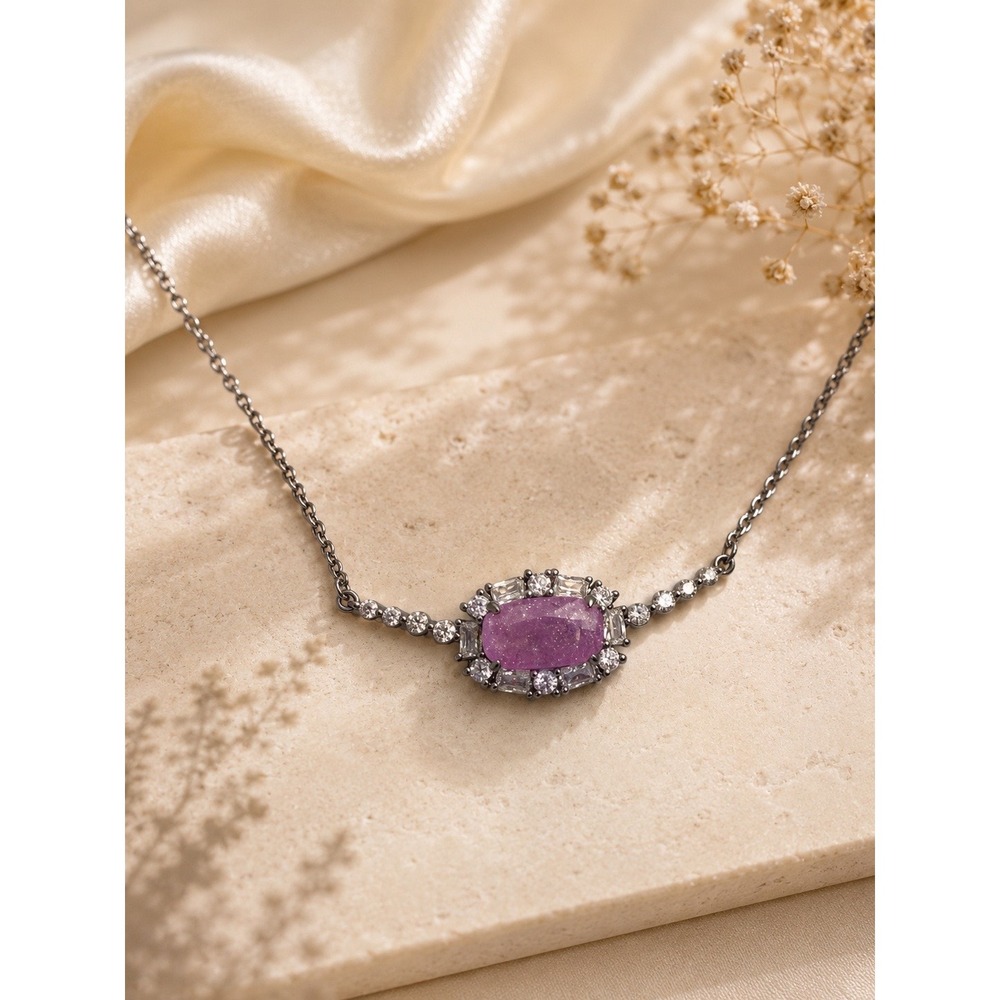 Bomb Party Jewel Of The Dawn Lavender Crystal Hematite Necklace‎ NK77912